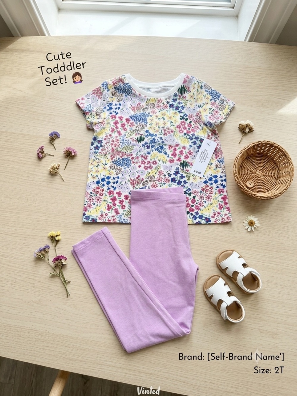 Self-Brand Floral Tee & Lilac Leggings Kids Matching Set